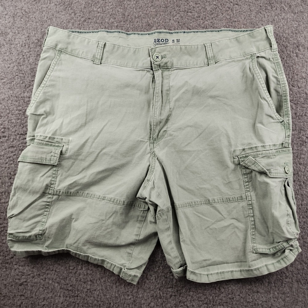 IZOD Saltwater Men Cargo Shorts 40x10.5 Green Stretch Cotton Utility Stretch